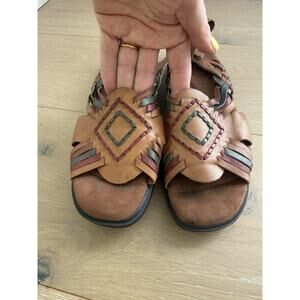 Dr Scholls Huarache Sandal Women 10 Brow Leather Slingback Comfort Southwestern